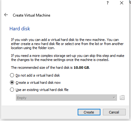 Virtual Box.  Selecting the type of Virtual Drive for the Virtual Machine