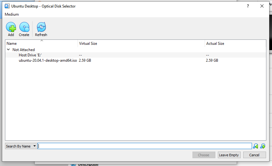 VirtualBox.  Destination of the ISO file selected
