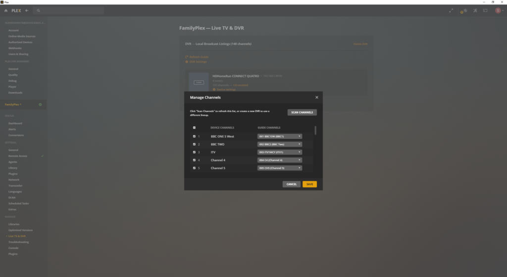 Plex giving you the option to select the channels you don't want to appear in your TV guide