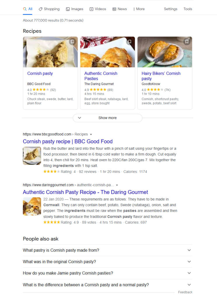 Search results for Cornish pasties
