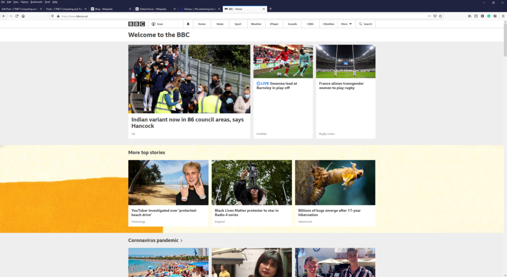 The BBC Website home page