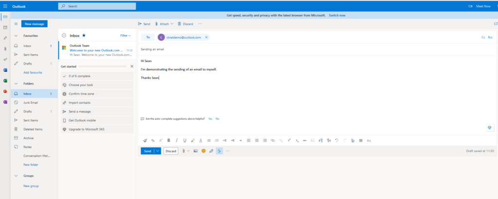 Writing an email to send from the Outlook web app.
