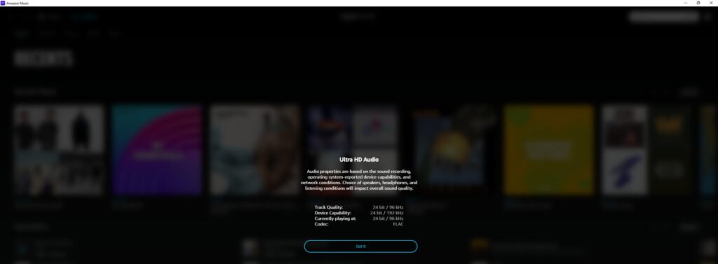 Amazon music quality information.