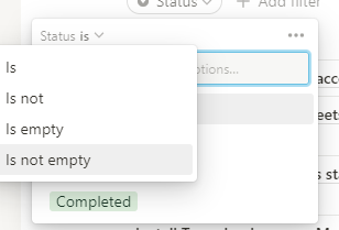 Setting a Notion filter on my task list status attribute