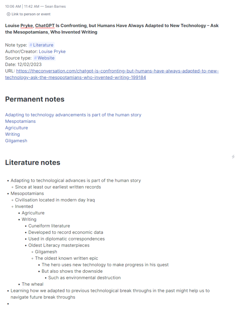 A Litrature note created mem with links to the permanent notes created or upladted from that litrature note.