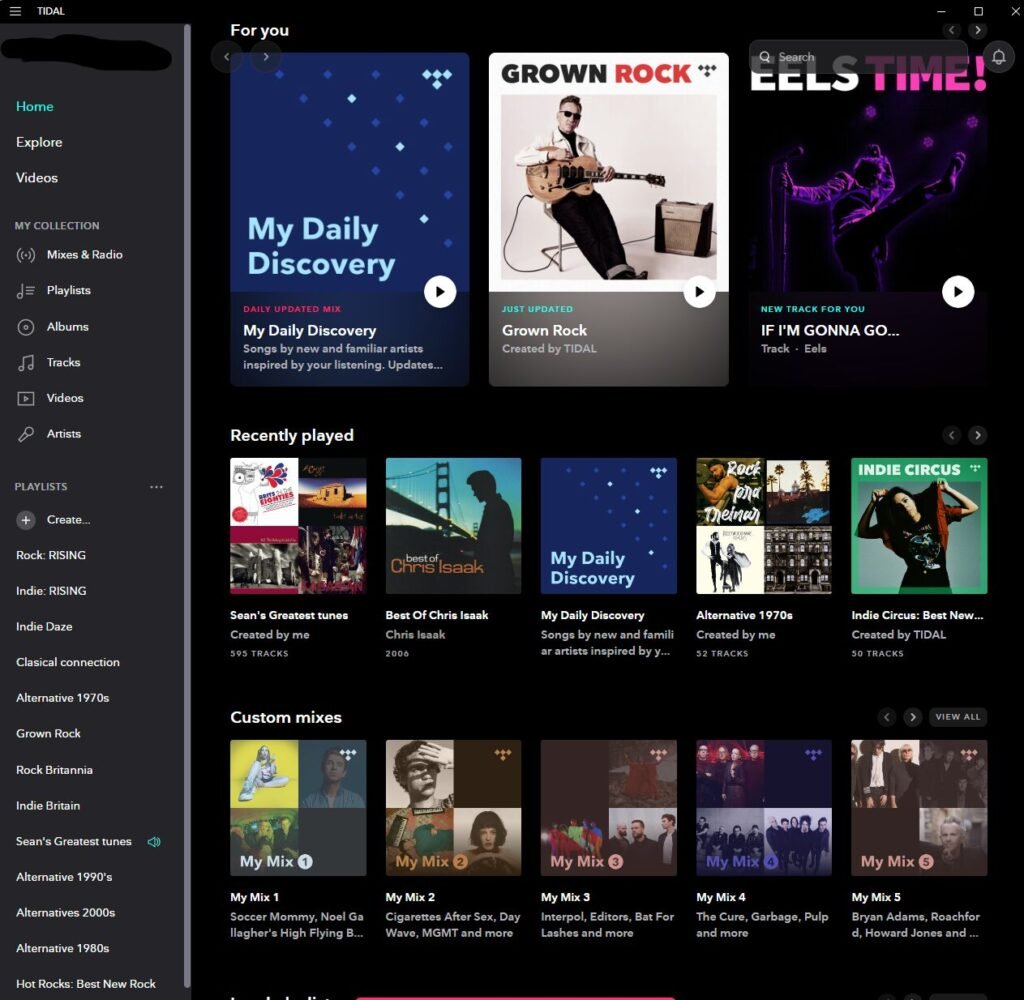 My Tidal home page.