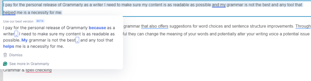 Grammarly browser plug in editing my 2024 review of Grammarly