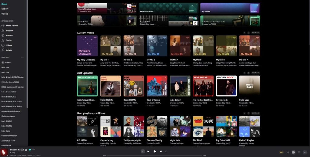 My Tidal home page as it was on December 2024.